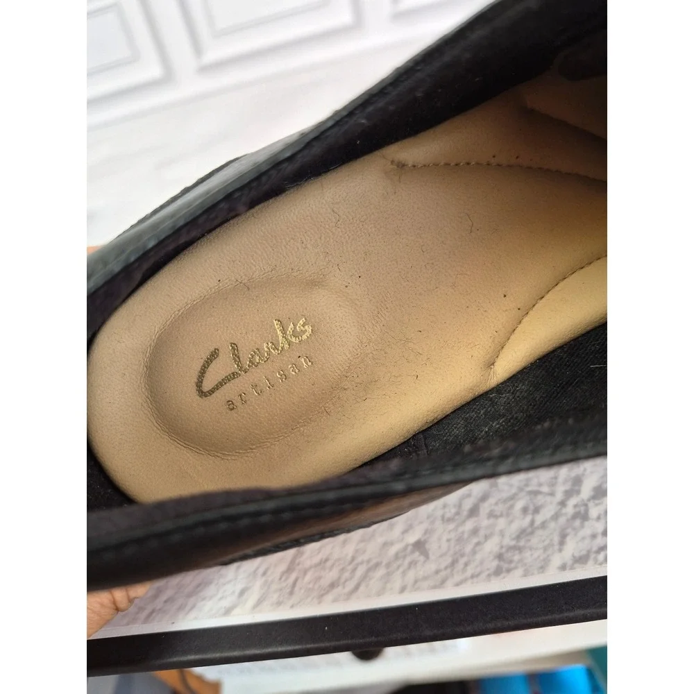 Clarks Womens Teadale Black Leather Platform Oxford Wedge Jute Trim Size 9.5 M